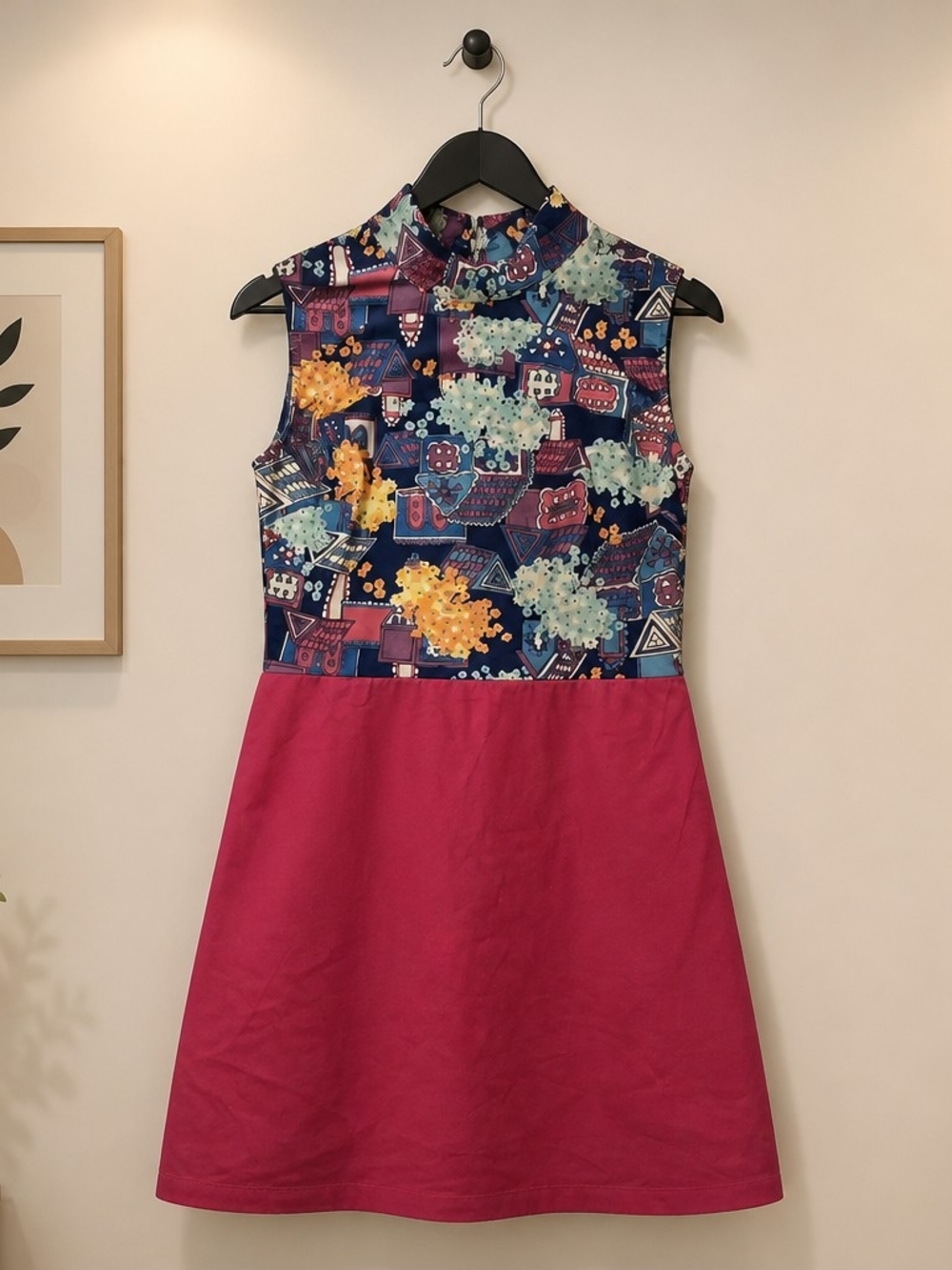 Snake Parlour Mod Mini Dress XS High Neck Sleeveless Retro Print Pink